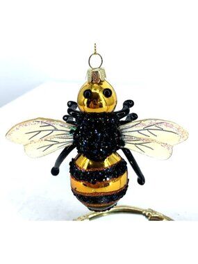 Bumble Bee Christmas Ornament Blown Glass 4" JS